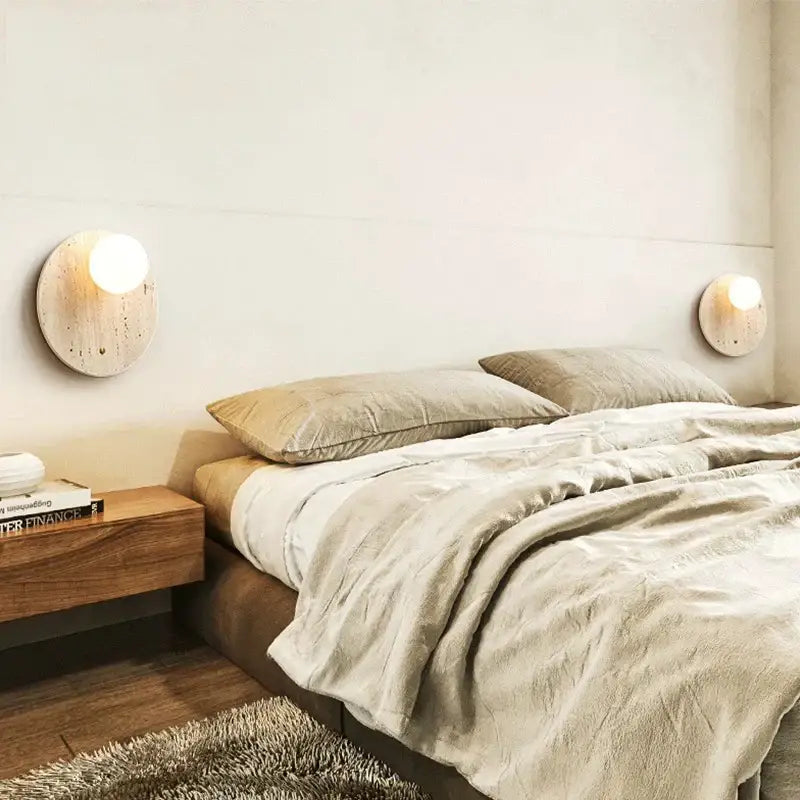 Japanese minimalist beige cave stone wall lamp for bedroom