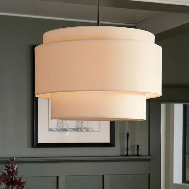 Japanese minimalist cream tiered pendant lamp kitchen fabric light