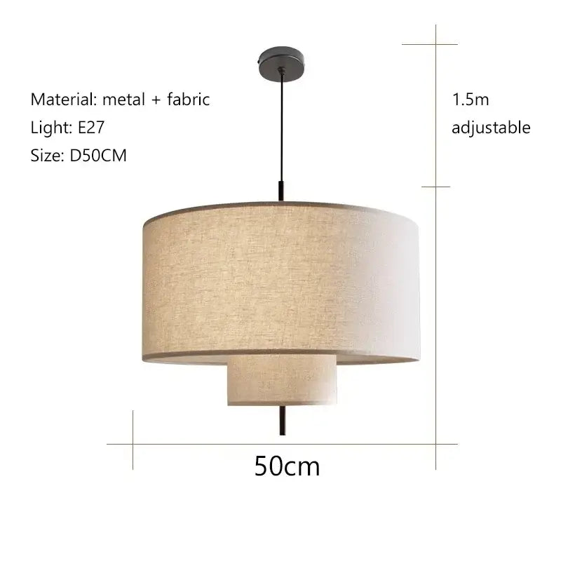 Japanese minimalist cream tiered pendant lamp kitchen fabric light