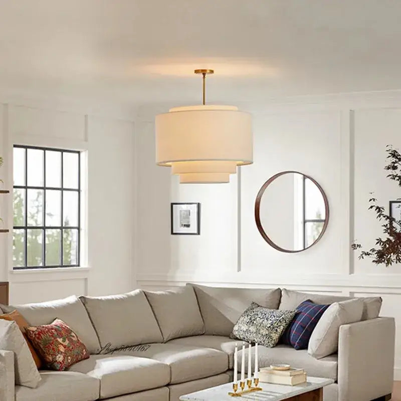 Japanese minimalist cream tiered pendant lamp kitchen fabric light