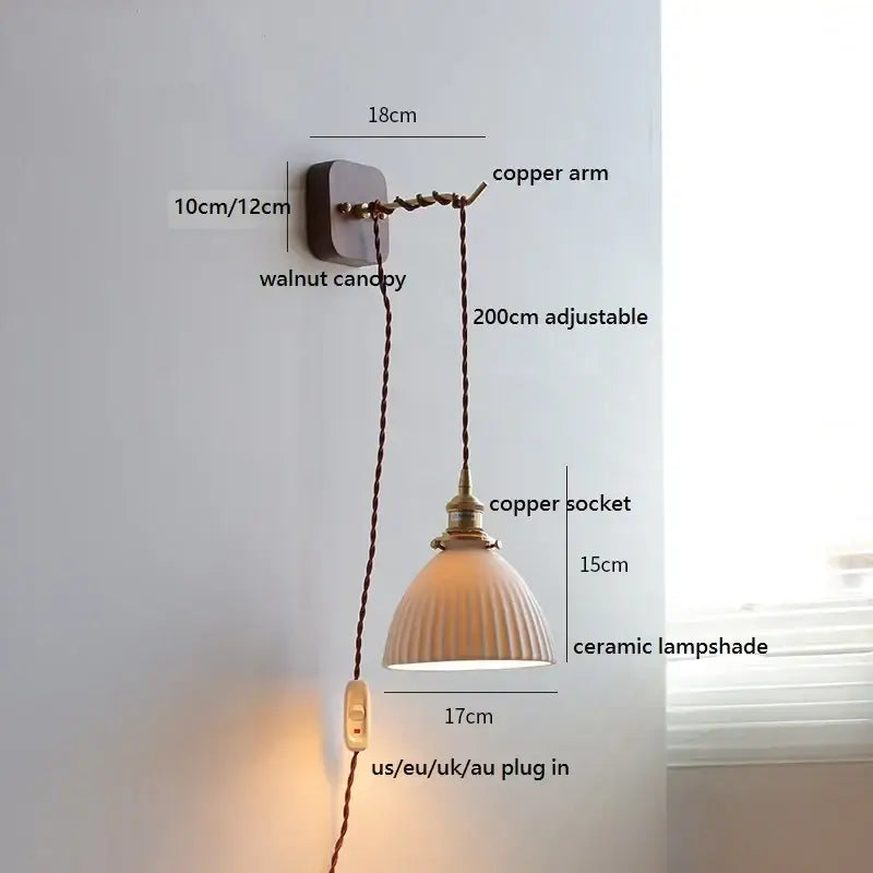 Japanese ribbed glass ceramic led wall light for bedroom