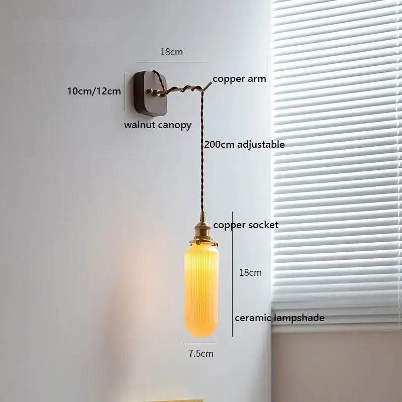 Japanese ribbed glass ceramic led wall light for bedroom