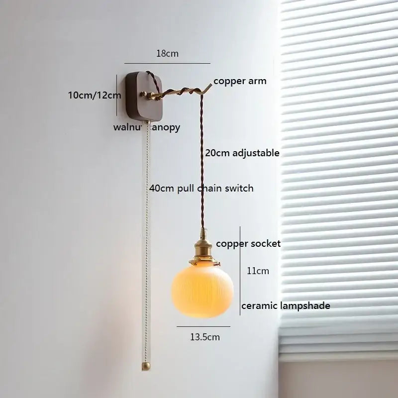 Japanese ribbed glass ceramic led wall light for bedroom