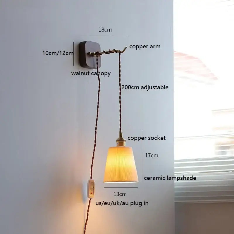 Japanese ribbed glass ceramic led wall light for bedroom