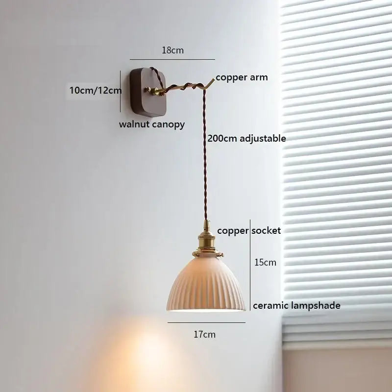 Japanese ribbed glass ceramic led wall light for bedroom