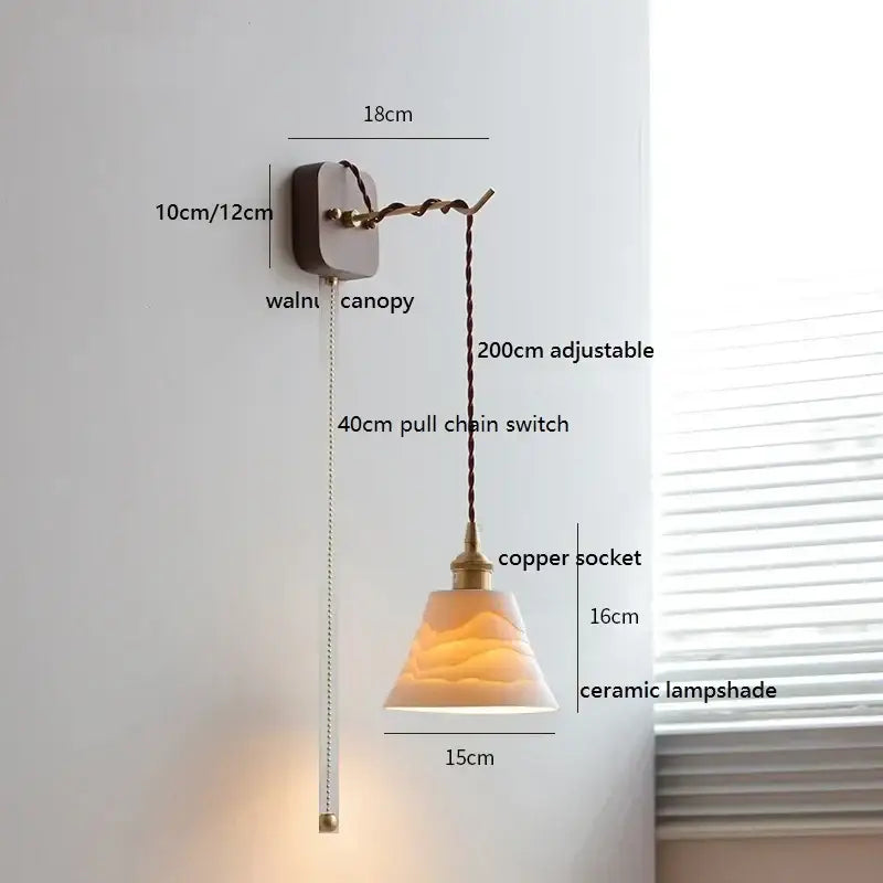 Japanese ribbed glass ceramic led wall light for bedroom