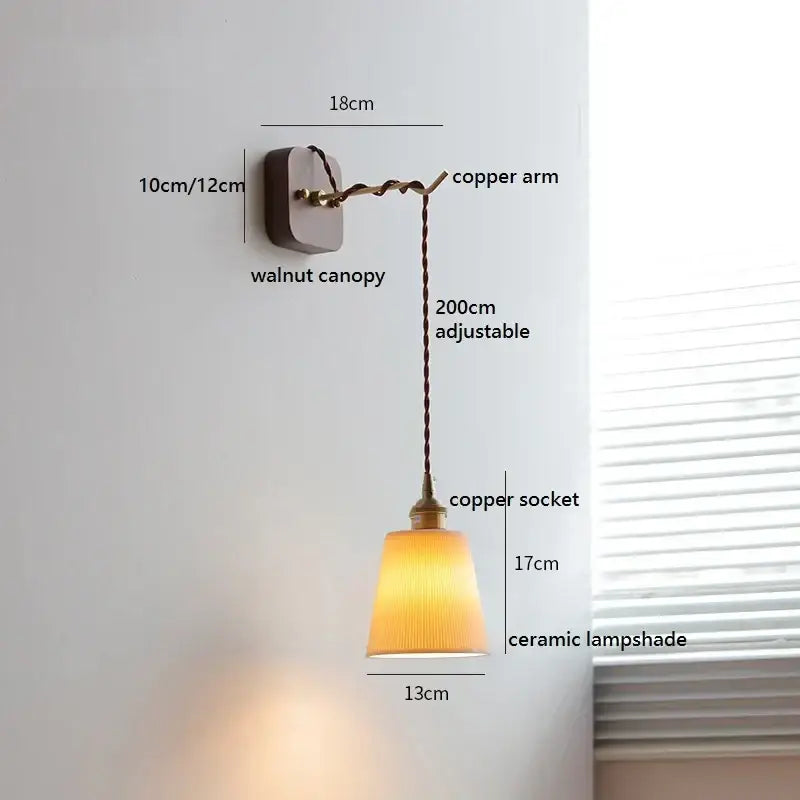 Japanese ribbed glass ceramic led wall light for bedroom