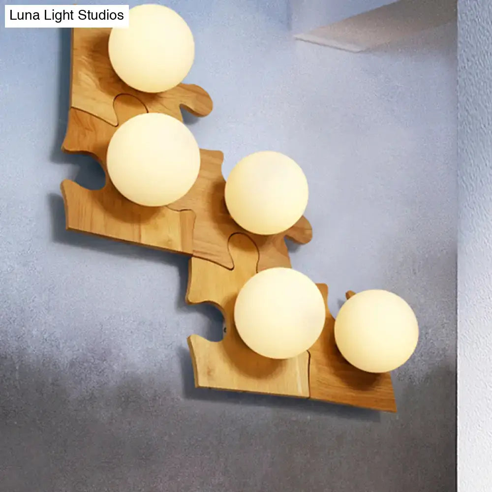 Japanese style beige wooden puzzle base wall light for corridor