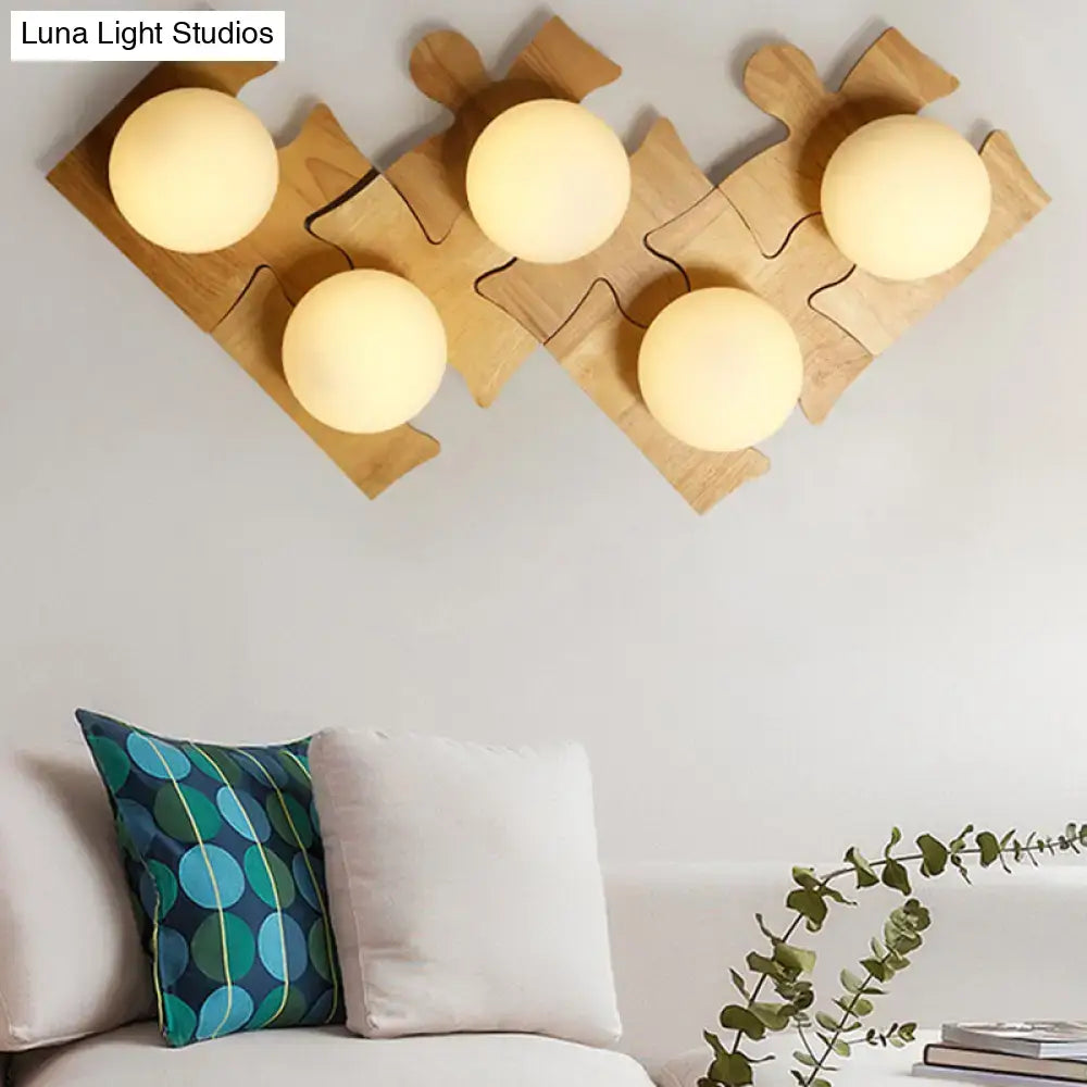 Japanese style beige wooden puzzle base wall light for corridor
