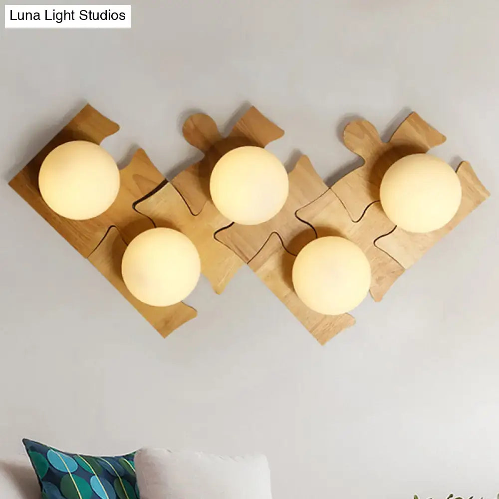 Japanese style beige wooden puzzle base wall light for corridor