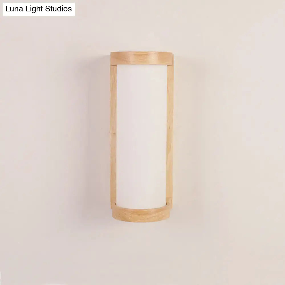 Japanese style wood and white glass wall sconce lamp bedroom light