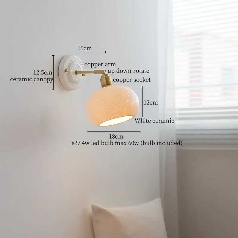 Japanese vintage white ceramic led wall sconce bedroom light