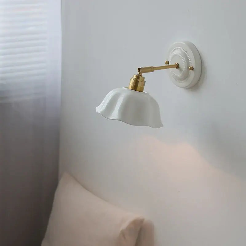 Japanese vintage white ceramic led wall sconce bedroom light