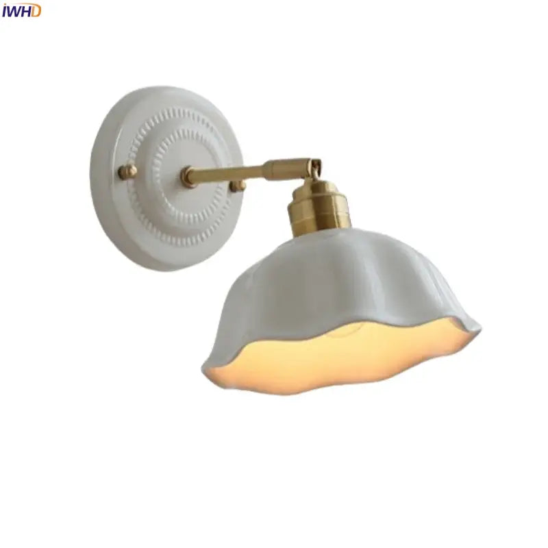 Japanese vintage white ceramic led wall sconce bedroom light