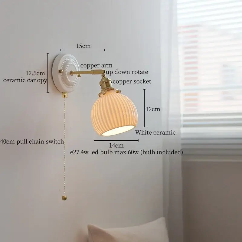 Japanese vintage white ceramic led wall sconce bedroom light