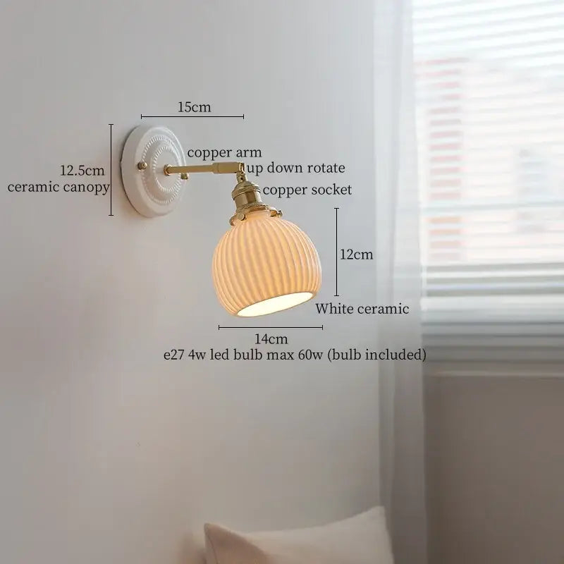 Japanese vintage white ceramic led wall sconce bedroom light