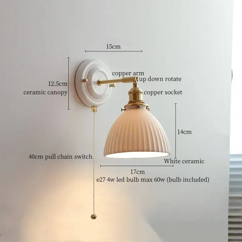 Japanese vintage white ceramic led wall sconce bedroom light