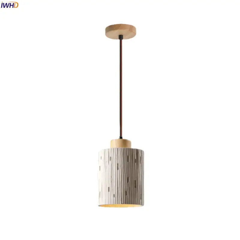Japanese vintage wood and cement led pendant light bedroom