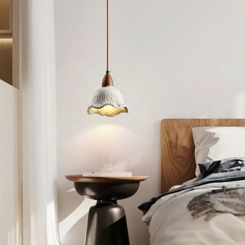 Japanese vintage wood and cement led pendant light bedroom