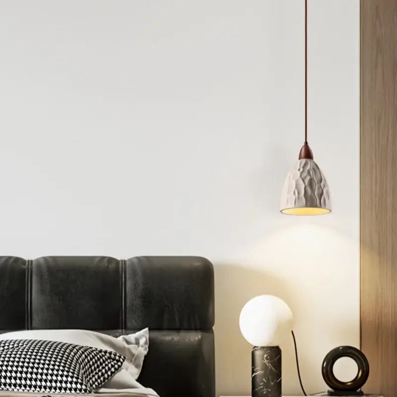 Japanese vintage wood and cement led pendant light bedroom