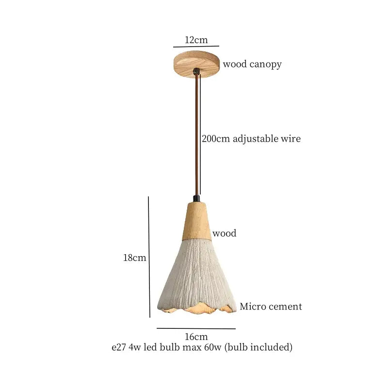 Japanese vintage wood and cement led pendant light bedroom