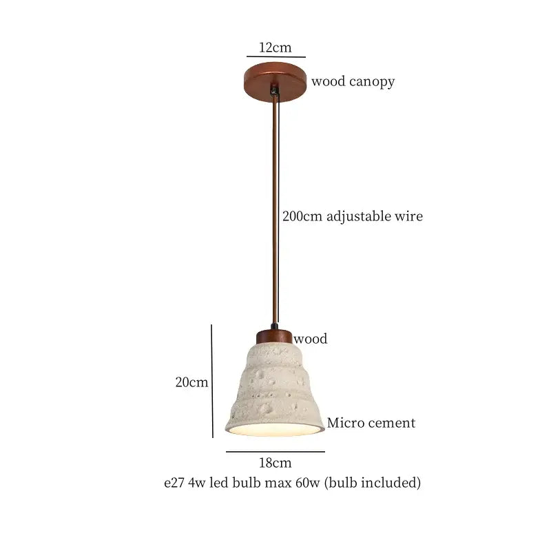 Japanese vintage wood and cement led pendant light bedroom