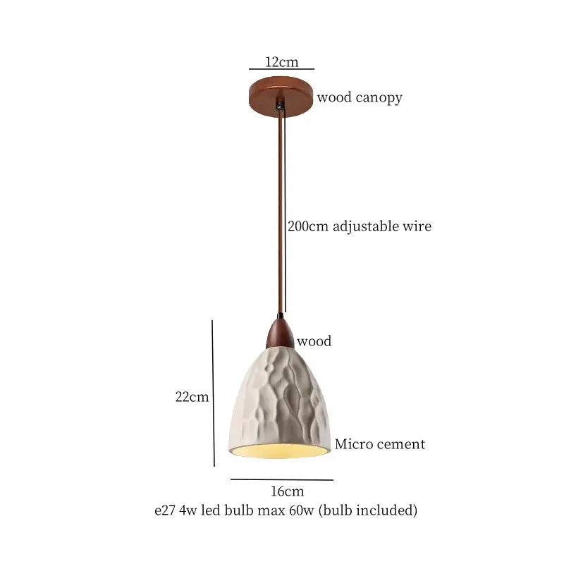 Japanese vintage wood and cement led pendant light bedroom