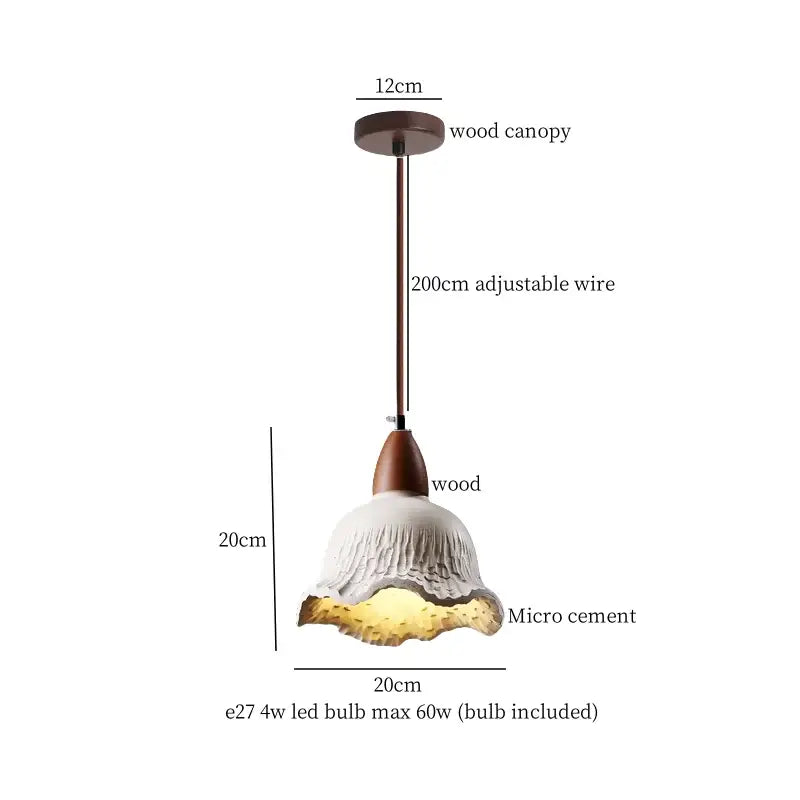 Japanese vintage wood and cement led pendant light bedroom