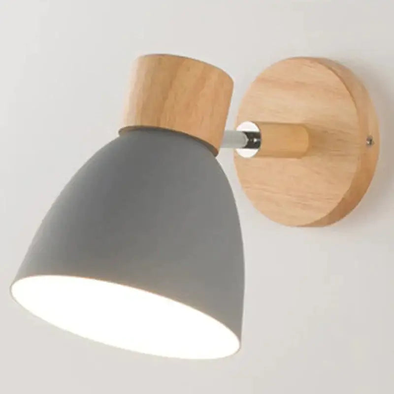 Gray matte-finished joan wooden reading wall sconce with wooden base and adjustable arm for bedroom lighting