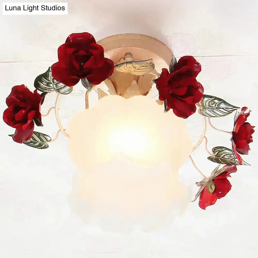 Korean garden ruffle frost white glass ceiling light bedroom rose deco