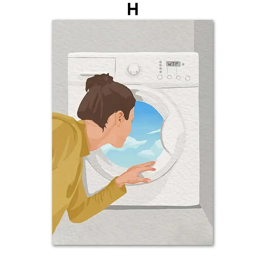 Laundry Wall Art Girl Nordic Print