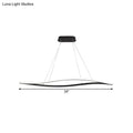 Modern black and white led island lamp with sleek curved design and black leaf frame in warm color temperature