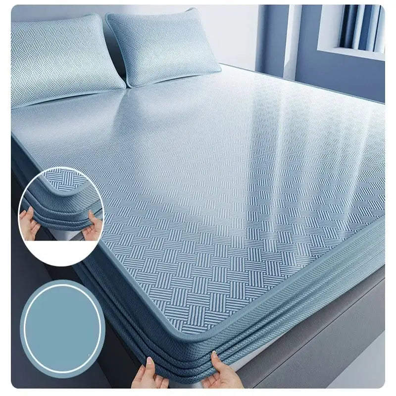 Light blue cooling jacquard fitted sheet bedroom mattress protector