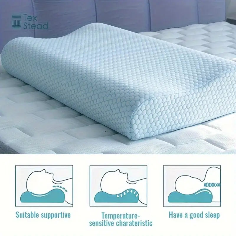 Light blue cooling memory foam contour neck pillow bedroom support