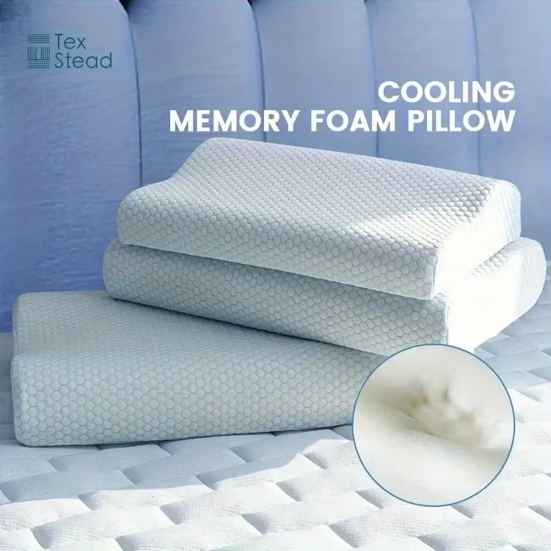 Light blue cooling memory foam contour neck pillow bedroom support