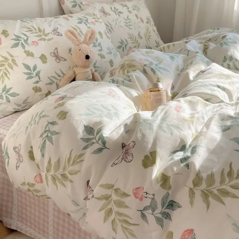 Light blue puppy cartoon pattern bedding set bedroom cotton sheets