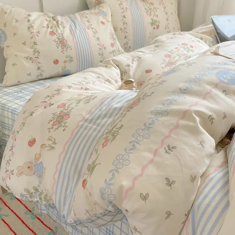 Light blue puppy cartoon pattern bedding set bedroom cotton sheets