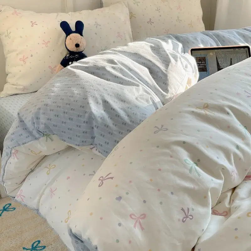 Light blue puppy cartoon pattern bedding set bedroom cotton sheets
