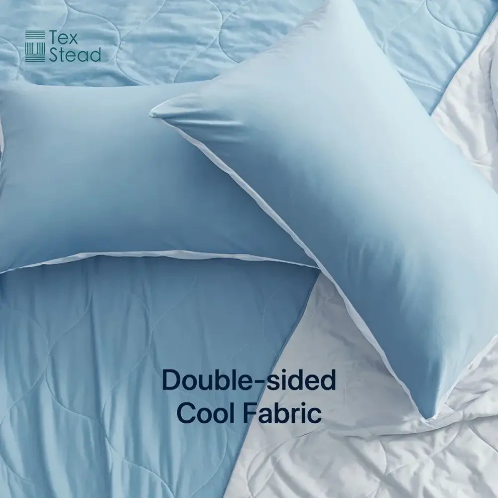 Light blue & white quilted cooling comforter bedroom duvet