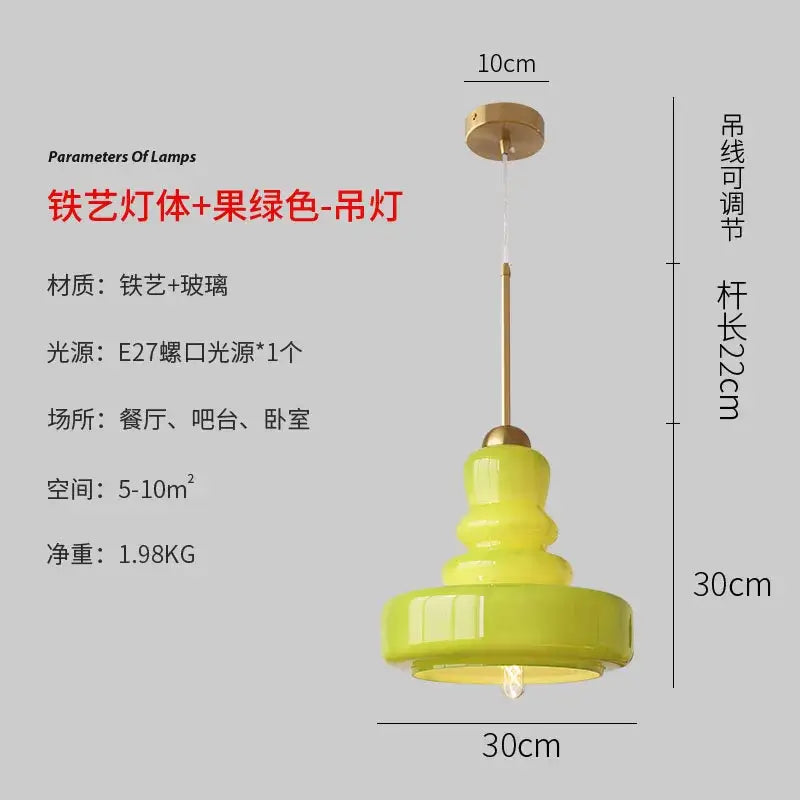 Lime green glass gourd pendant lights for kitchen dining room
