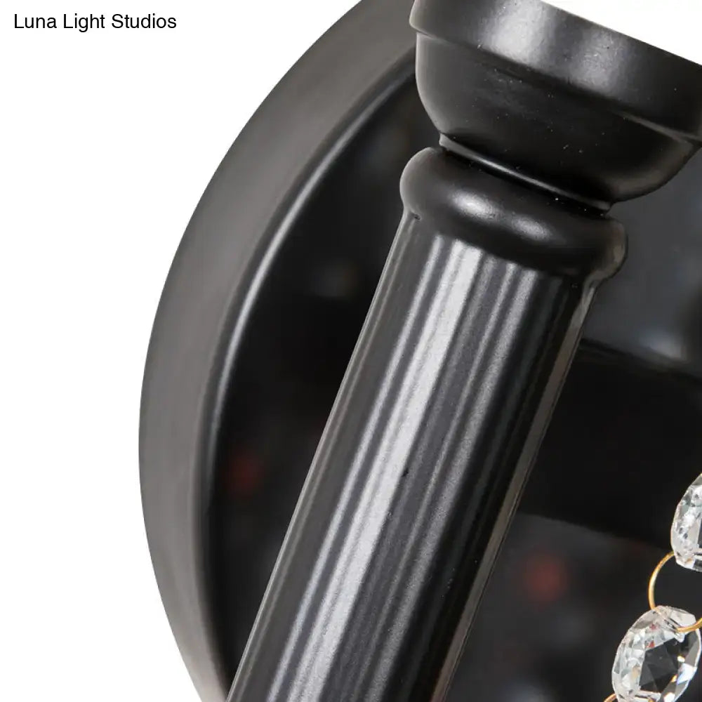 Lodge black fabric drum wall lamp bedroom crystal bead detail