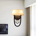 Lodge black fabric drum wall lamp bedroom crystal bead detail