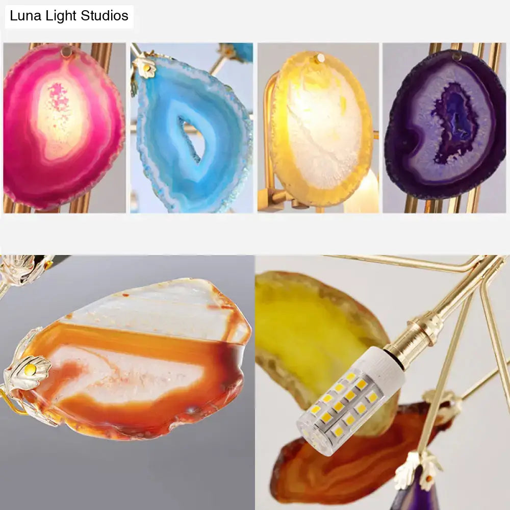 Lodge gold metallic branch wall lighting with colored crystal deco
