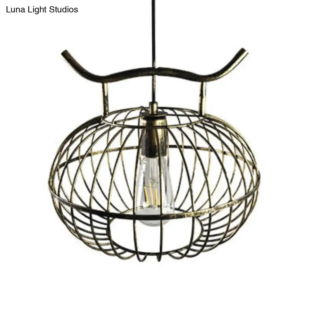 Lodge rust & aged brass lantern design pendant light kitchen cage