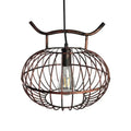 Copper-toned DecorBites™ lodge style metal pendant light with rust aged brass finish and lantern design featuring Edison bulb