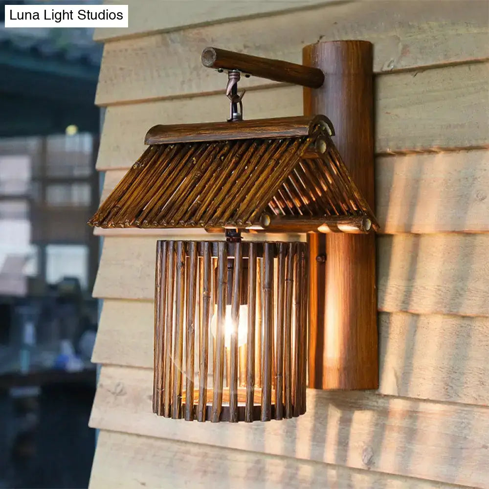 Lodge style bamboo house wall light – balcony e26 e27 sconce
