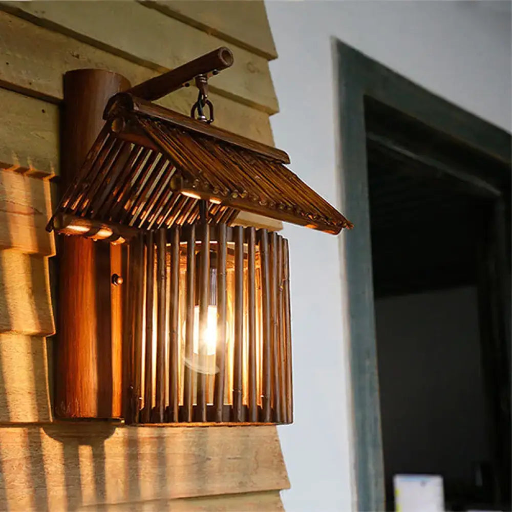 Lodge style bamboo house wall light – balcony e26 e27 sconce