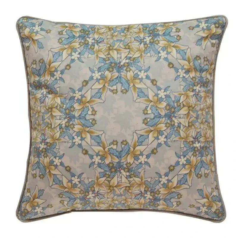 Luxe blue & gold camellia floral velvet cushion cover living room
