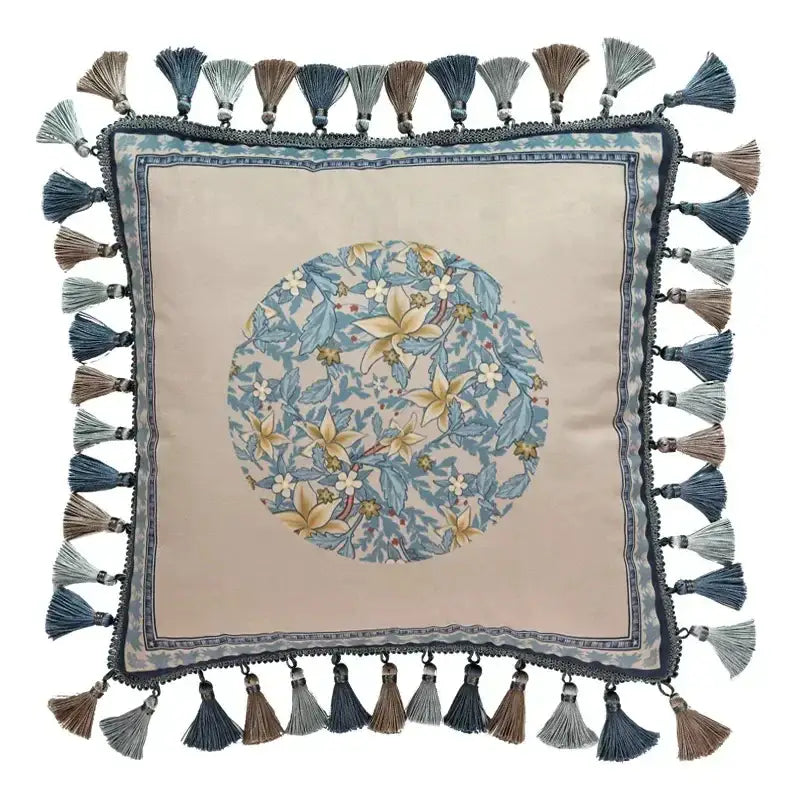 Luxe blue & gold camellia floral velvet cushion cover living room