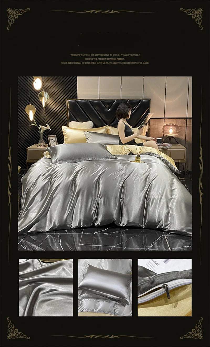 DecorBites™ Luxurious Mulberry Silk Bedding Set with Satin Finish